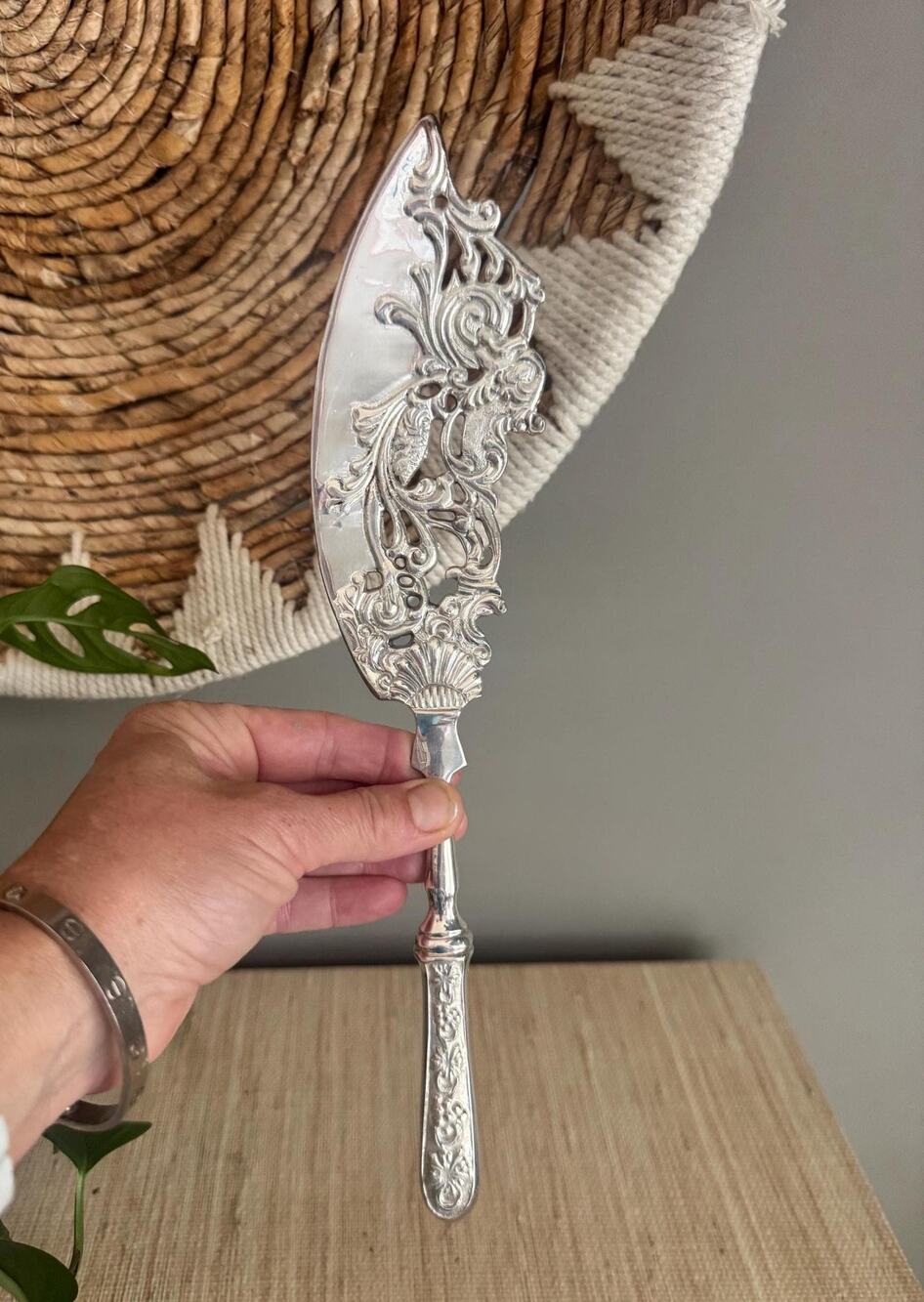 Vintage Silver Ornate Pie and Cake Server - Floral Wedding Serving Utensil
